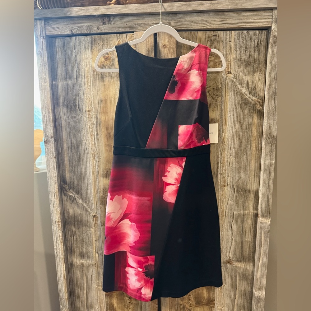 Ellen Tracy Black and Pink Floral Midi Dress